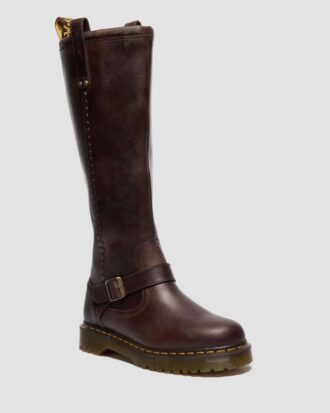 Anistone kniehohe Bikerstiefel aus Crazy Horse-Leder