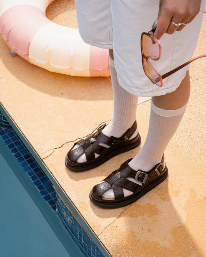 Archive Fisherman Sandalen aus Krokodilleder mit Analin-Leder Archive Fisherman Sandalen aus Krokodilleder mit Analin-Leder