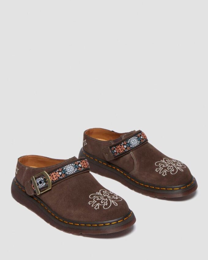 Isham Wildleder und Jacquard-Pantoletten