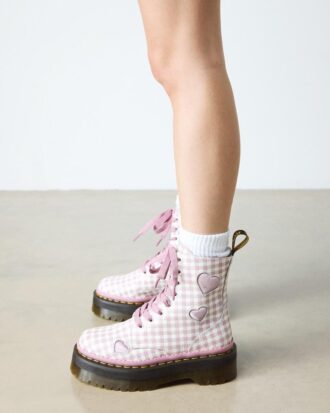 JADON HEART Gingham Leder-Platform-Boots
