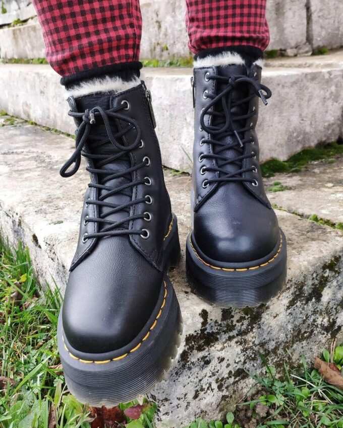 Jadon Platform-Stiefel aus Leder mit Kunstfellfutter