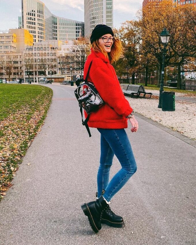 Jadon Platform-Stiefel aus Leder mit Kunstfellfutter