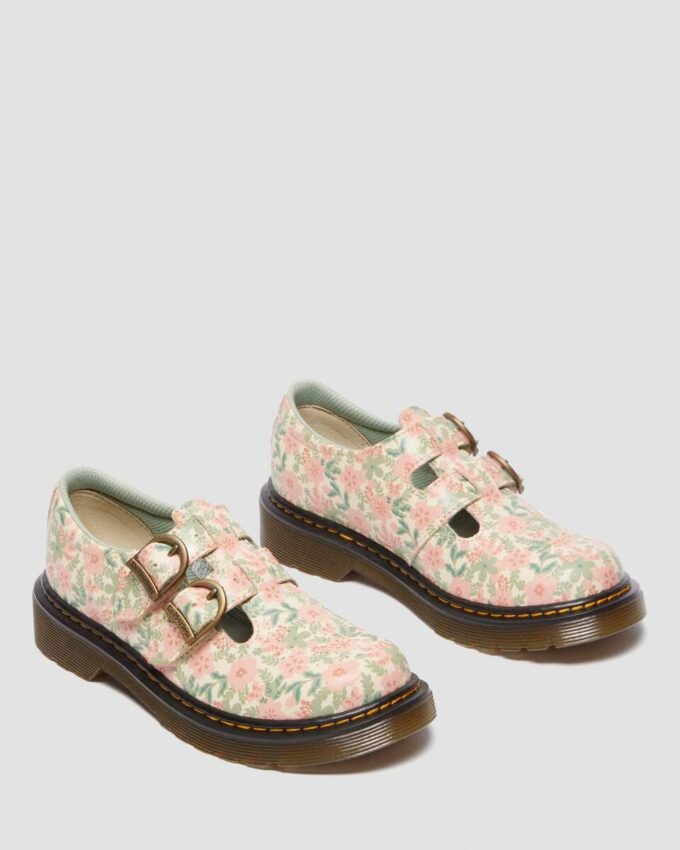 Junior 8053 Mary Jane-Schuhe aus Leder mit Blumenmuster Junior 8053 Mary Jane-Schuhe aus Leder mit Blumenmuster