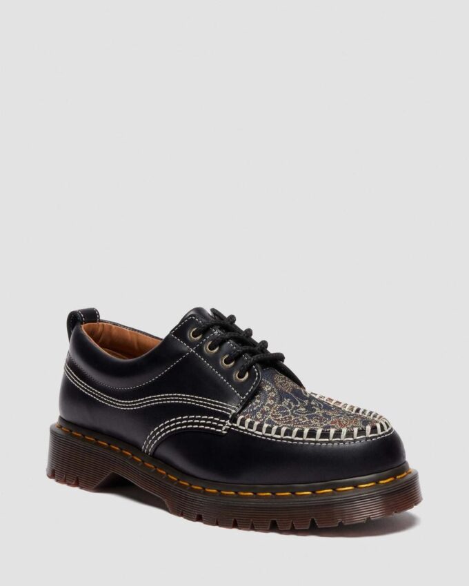 Lowell Leder- und Jacquard-Schnürschuhe mit Mokassin-Zehenkappe