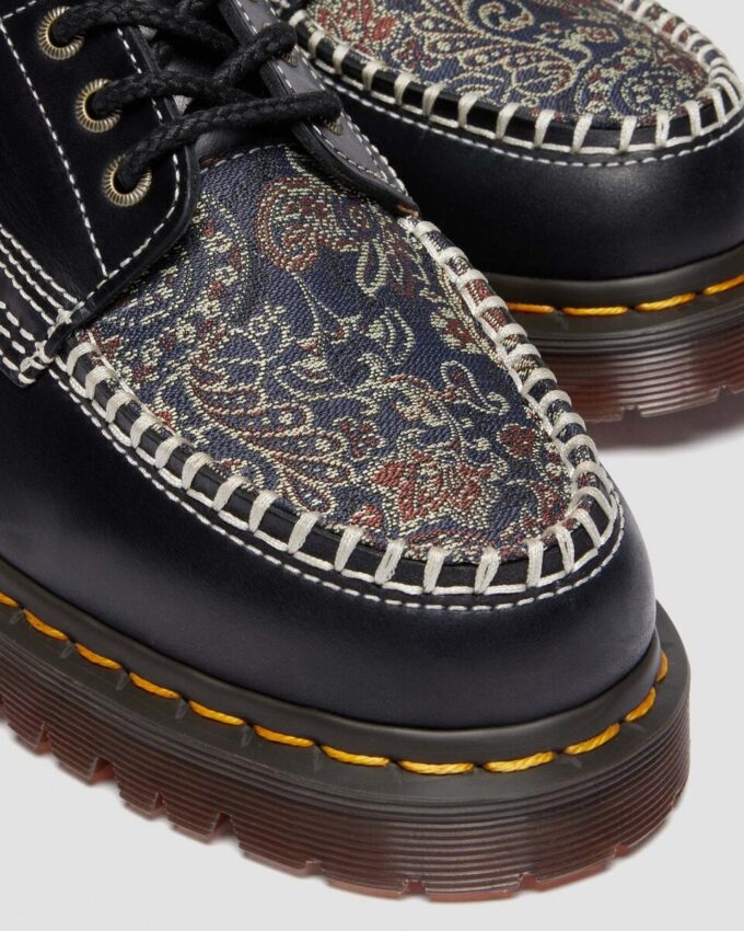 Lowell Leder- und Jacquard-Schnürschuhe mit Mokassin-Zehenkappe