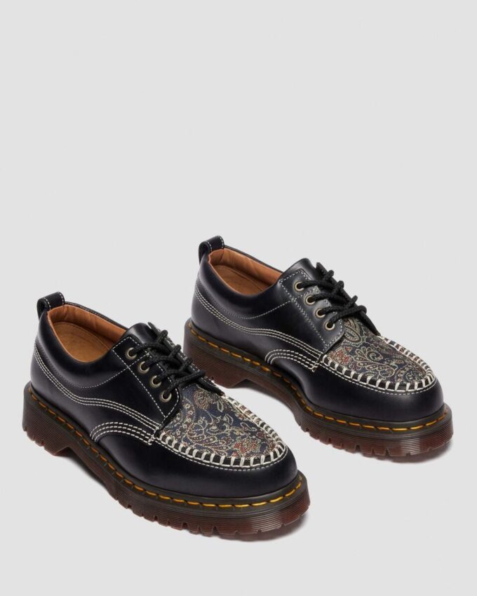 Lowell Leder- und Jacquard-Schnürschuhe mit Mokassin-Zehenkappe