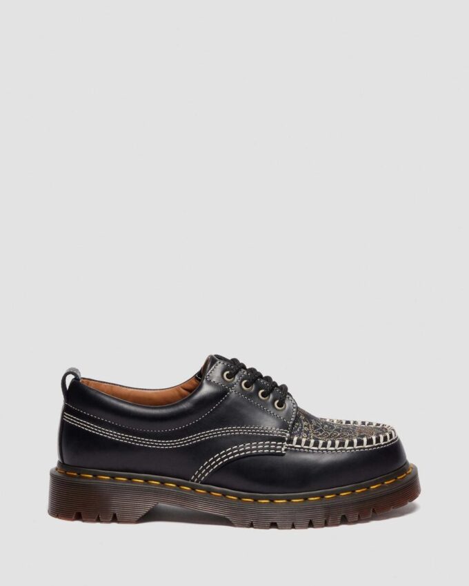 Lowell Leder- und Jacquard-Schnürschuhe mit Mokassin-Zehenkappe