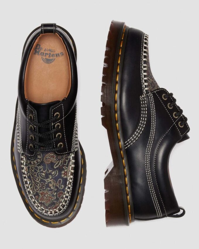 Lowell Leder- und Jacquard-Schnürschuhe mit Mokassin-Zehenkappe