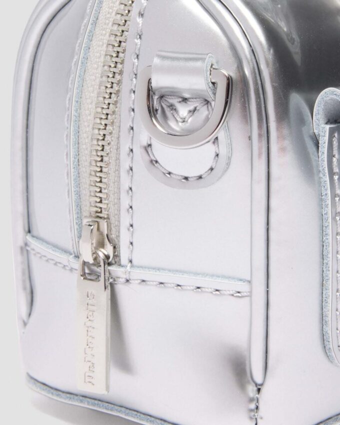 Mini-Handtasche mit Henkel Silber Patent Leather-Tasche Mini-Handtasche mit Henkel Silber Patent Leather-Tasche