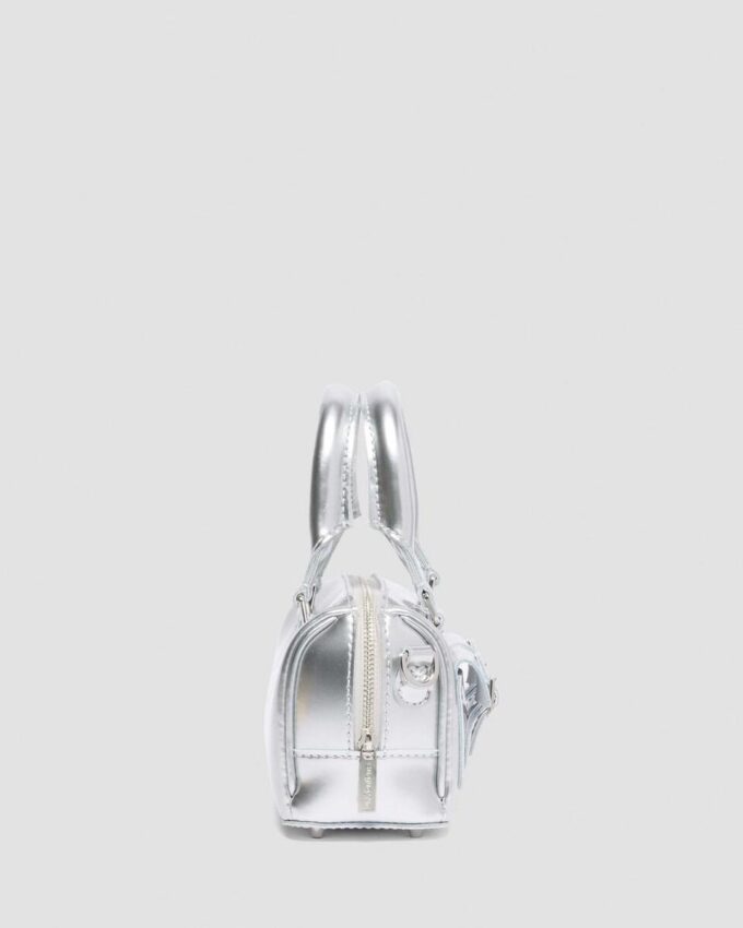 Mini-Handtasche mit Henkel Silber Patent Leather-Tasche Mini-Handtasche mit Henkel Silber Patent Leather-Tasche
