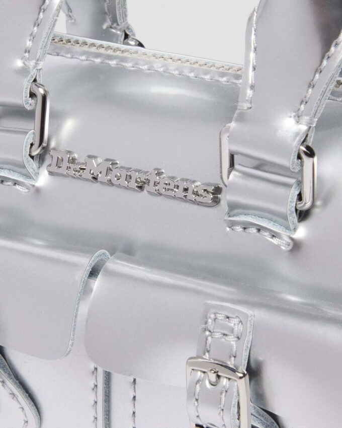 Mini-Handtasche mit Henkel Silber Patent Leather-Tasche Mini-Handtasche mit Henkel Silber Patent Leather-Tasche