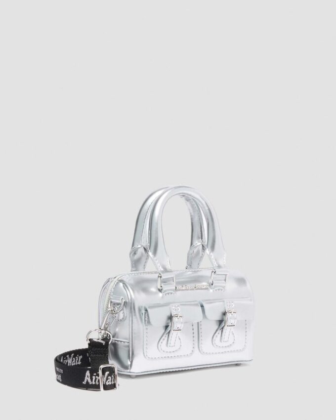 Mini-Handtasche mit Henkel Silber Patent Leather-Tasche Mini-Handtasche mit Henkel Silber Patent Leather-Tasche