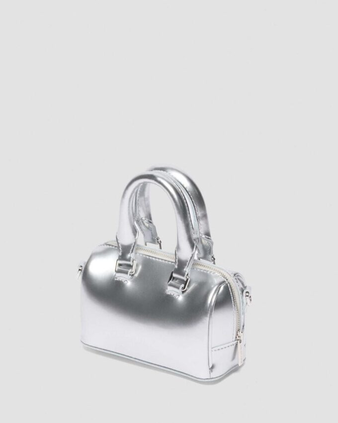 Mini-Handtasche mit Henkel Silber Patent Leather-Tasche Mini-Handtasche mit Henkel Silber Patent Leather-Tasche
