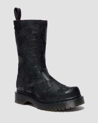 REJENA Stiefel aus Leder mit Krokodilprägung